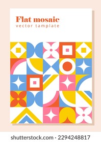 Concepto de plantilla de mosaico. Creatividad y arte con diferentes figuras geométricas. Portada de moda y abstracta para los medios sociales. Elemento gráfico para el sitio web. Dibujo vectorial plano de dibujos animados