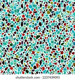 Ein Mosaik-Terrazzo-Stein-Hintergrund-Muster mit unregelmäßigen geometrischen Polygonformen.
