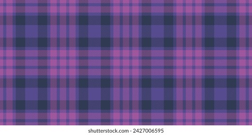 Mosaic textile tartan pattern, nostalgic vector fabric check. Bag background plaid texture seamless in indigo and magenta color.