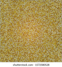 Mosaic texture with golden halftone pattern. Gold squares