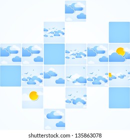 Mosaic theme. Good weather background. Blue sky with clouds. Vector