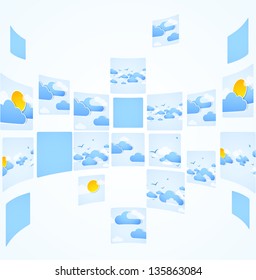 Mosaic theme. Good weather background. Blue sky with clouds. Vector