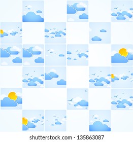 Mosaic theme. Good weather background. Blue sky with clouds. Vector