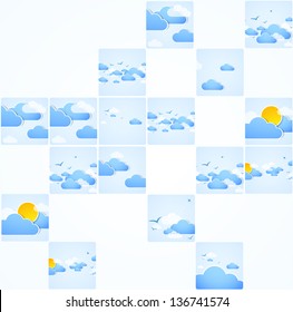 Mosaic theme. Good weather background. Blue sky with clouds. Vector