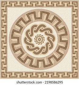 Mosaic tile with circular ornaments in brown and beige. For ceramics, tiles, ornaments, backgrounds and other projects.