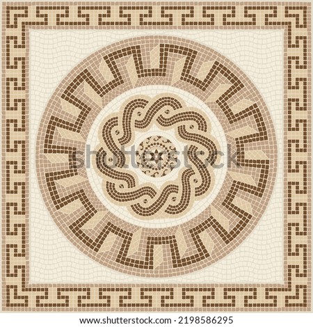 Mosaic tile with circular ornaments in brown and beige. For ceramics, tiles, ornaments, backgrounds and other projects.