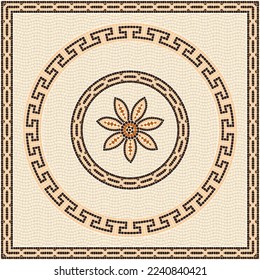 Mosaic tile with circular ornaments in terracotta colors. For ceramics, tiles, ornaments, backgrounds and other projects.