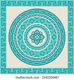 Mosaic tile in cyan and green colors. For ceramics, tiles, ornaments, backgrounds and other classical projects.