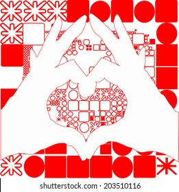 mosaic tile decorations red heart with the help of the hands that mark this witty illustration is a design for valentine's day. Use with love for all graphic products