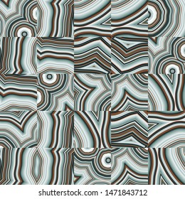 Mosaic Tiles Of Agate Geode. Seamless Repeat Vector Pattern Swatch.  Bands and crystal centers.  Abstract, natural, contours, raw, earth, stone, rock, mineral, nature, random.  Generative Art.  
