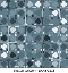 Mosaic Tiles Background with Greyscale Squares and Circles. Background for Tile, Fabric, Packaging Paper, Tablecloth, Banner, Textile. Surface Textures. Mosaic Tiles Background in Classic Style.