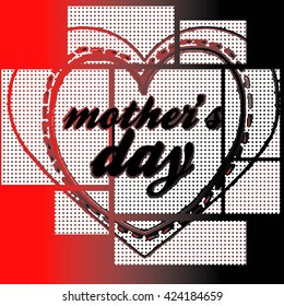 mosaic tiles background with hearts and mother's day text together vector print pattern