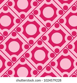 Mosaic Tiles Background with Squares and Circles. Pink Geometry Background for Tile, Fabric, Packaging Paper, Tablecloth, Banner, Textile. Surface Textures. Mosaic Tiles Background in Classic Style.
