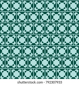 Mosaic Tiles Background with Squares and Circles. Blue Geometry Background for Tile, Fabric, Packaging Paper, Tablecloth, Banner, Textile. Surface Textures. Mosaic Tiles Background in Classic Style.