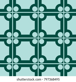 Mosaic Tiles Background with Squares and Circles. Blue Geometry Background for Tile, Fabric, Packaging Paper, Tablecloth, Banner, Textile. Surface Textures. Mosaic Tiles Background in Classic Style.