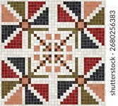 Mosaic tiles decorative background, seamless repeating vector pattern template for  wallpaper, background, wood print, metal print, plastic print, glass print, decor