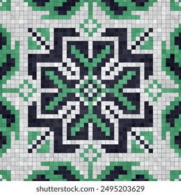 Mosaic tiles decorative background, seamless repeating vector pattern template for  wallpaper, background, wood print, metal print, plastic print, glass print, decor