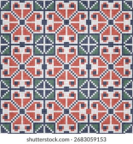 Mosaic tiles decorative background, seamless repeating vector pattern template for  wallpaper, background, wood print, metal print, plastic print, glass print, decor