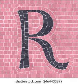 Mosaic tiles letter R. EPS 10 editable flat design vector seamless horizontal pattern.