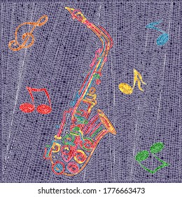 Mosaic tiles saxophone in colors, vector illustration