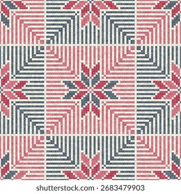 Mosaic tiles seamless pattern composition with traditional Palestinian motif. Editable vector background for print, background, web, wrapping.