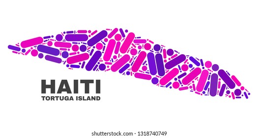 Mosaic Tortuga Island of Haiti map isolated on a white background. Vector geographic abstraction in pink and violet colors.