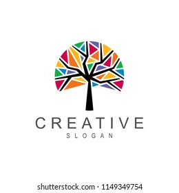 Mosaic Tree Logo, Colorful Crystal Tree Logo