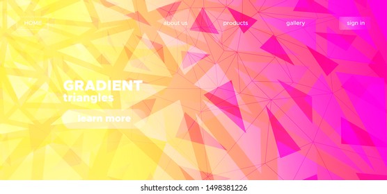 Mosaic Triangles Background. Trendy Polygon Poster. Technology Vector Illustration. Yellow Graphic Geometry. Triangles Wallpaper. Pink Polygon Layout. Geometric Shapes. Creative Polygon Pattern.
