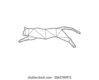 Mosaic triangles of cat jumping isolated on a white background. Abstract design for vector.