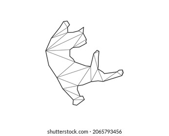 Mosaic triangles of cat jumping isolated on a white background. Abstract design for vector.