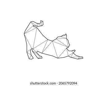 Mosaic triangles of cat stretching isolated on a white background. Abstract design for vector.