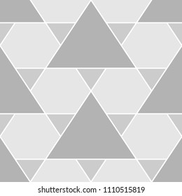 Mosaic. Triangles, hexagons ornament. Flooring background. Ethnic tiles motif. Geometric grate wallpaper. Parquet backdrop. Geometry digital paper, web design, textile print. Seamless abstract pattern