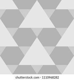 Mosaic. Triangles, hexagons ornament. Flooring background. Ethnic tiles motif. Geometric grate wallpaper. Parquet backdrop. Geometry digital paper, web design, textile print. Seamless abstract pattern