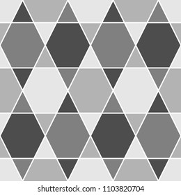 Mosaic. Triangles, hexagons ornament. Grid background. Ethnic tiles motif. Geometric grate wallpaper. Parquet backdrop. Digital paper, page fills, web design, textile print. Seamless vector pattern.