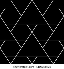 Mosaic. Triangles, hexagons ornament. Grid background. Ethnic tiles motif. Geometric grate wallpaper. Parquet backdrop. Digital paper, page fills, web design, textile print. Seamless abstract pattern.