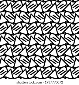 A mosaic with triangles, hexagons and other geometric elements. Black and white pattern.