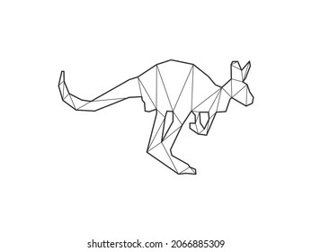 Mosaic triangles of kangaroo jumping isolated on a white background. Abstract design for vector.