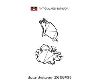 Mapa de triángulos mosaicos al estilo de Antigua y Barbuda aislado en un fondo blanco. Diseño abstracto para vector.