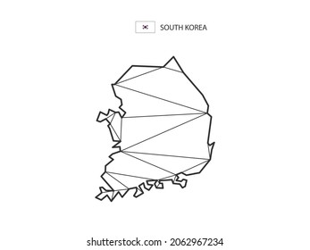 Mosaik-Dreieckskarten-Stil Südkoreas einzeln auf weißem Hintergrund. Abstraktes Design für Vektorgrafiken.