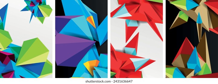 Mosaic triangles poster geometric abstract background set