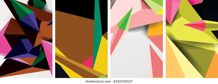 Mosaic triangles poster geometric abstract background set