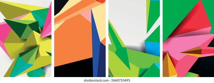 Mosaic triangles poster geometric abstract background set