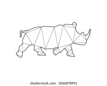 Mosaic triangles of rhino walking isolated on a white background. Abstract design for vector.