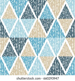 Mosaic of triangles. Seamless abstract geometric pattern. Vector illustration. Textile rapport.