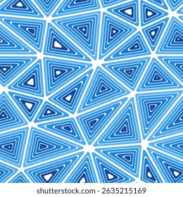 Mosaic triangles shapes background. Big shape size. Multiple repeated inner triangles. Single color tone style. Repeatable pattern. Creative vector tiles. Seamless vector illustration.