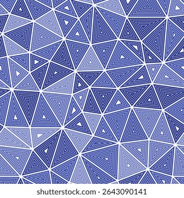 Mosaic triangles shapes background. Medium shape size. Multiple repeated inner triangles. Mono tone style. Repeatable pattern. Creative vector tiles. Seamless vector illustration.