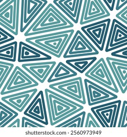 Mosaic triangles shapes background. Multiple repeated inner triangles. Big shape size. Multiple colors style. Seamless pattern. Creative vector tiles. Modern vector illustration.