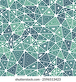 Mosaic triangles shapes background. Multiple repeated inner triangles. Medium shape size. Multiple colors style. Seamless pattern. Creative vector tiles. Trending vector illustration.