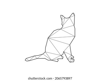 Mosaic triangles of sitting cat isolated on a white background. Abstract design for vector.