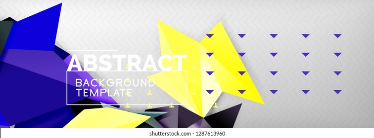 Mosaic triangular 3d shapes composition, geometric modern background. Triangles and polygons design. Vector bright poster